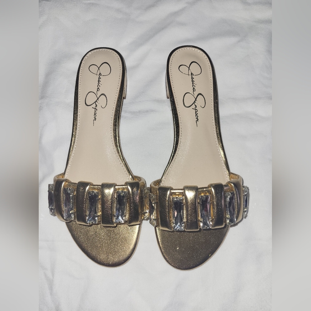 Jessica Simpson Gold Slide Sandals - Picture 1 of 2